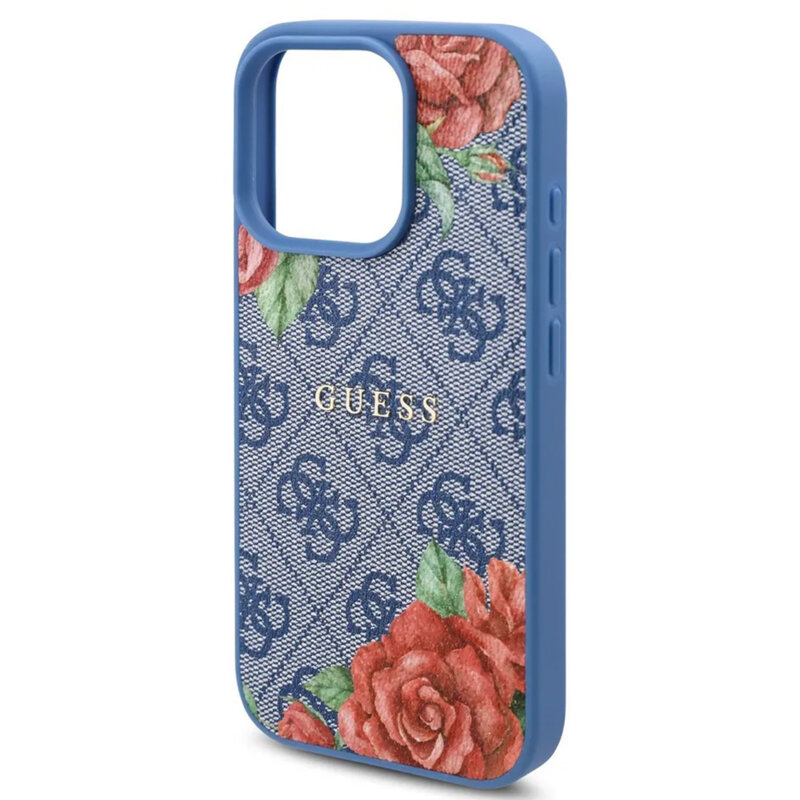 Husa originala Guess iPhone 16 Pro Hardcase 4G Flower Print MagSafe, albastru, GUHMP16LP4ROPEMCB