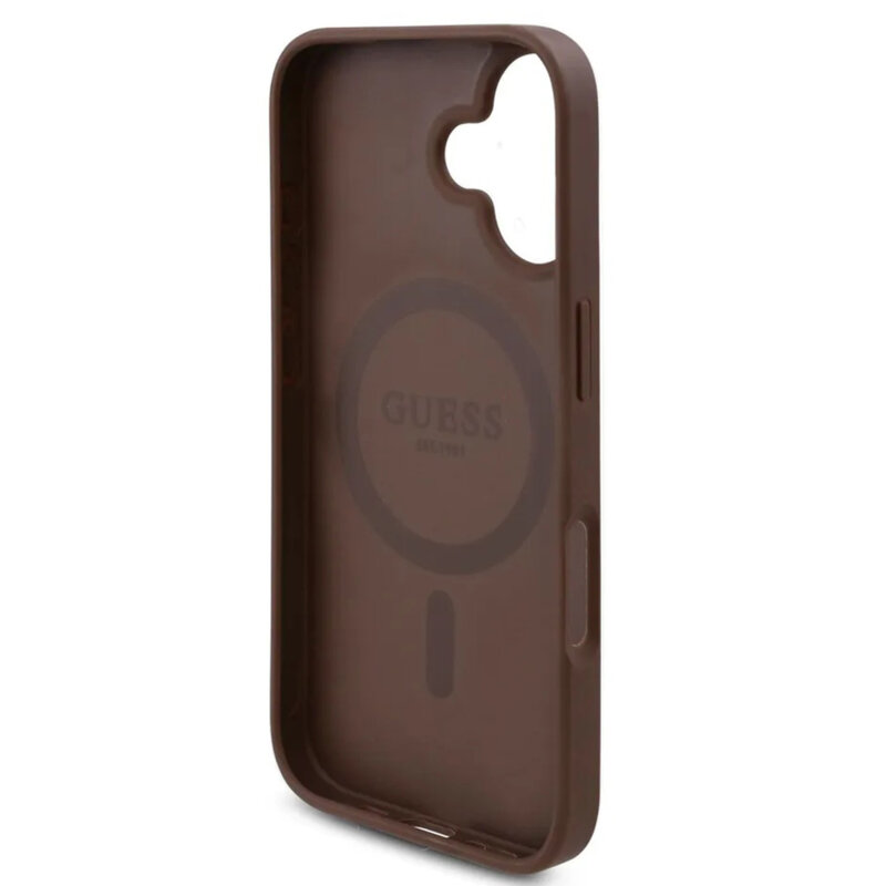 Husa originala Guess iPhone 16 Hardcase 4G Flower Print MagSafe, maro, GUHMP16SP4ROPEMCW