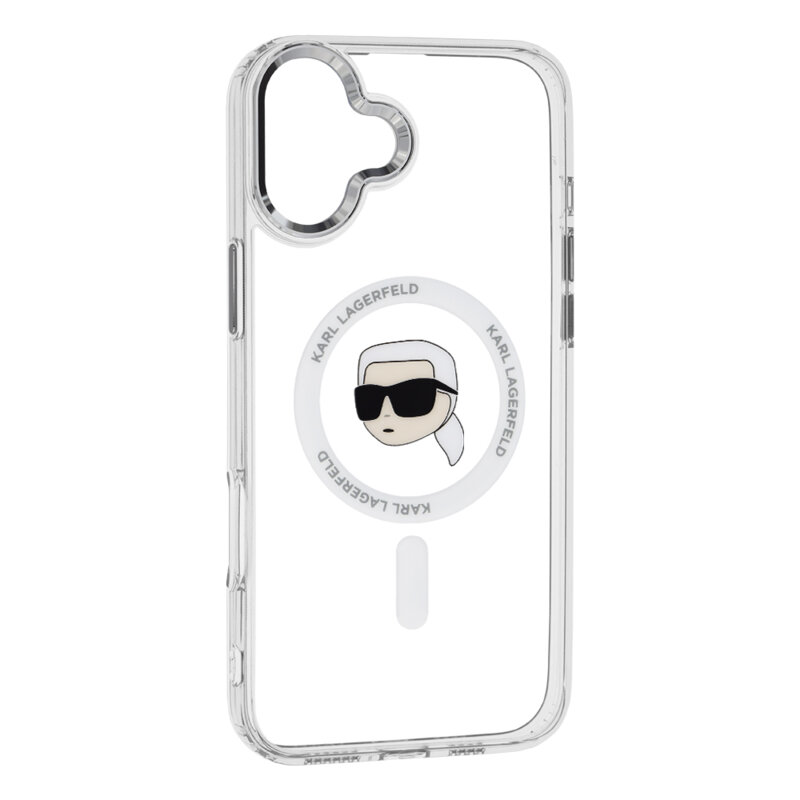 Husa iPhone 16 Plus Karl Lagerfeld IML MagSafe, Karl`s Head, alb, KLHMP16MHLSKIH