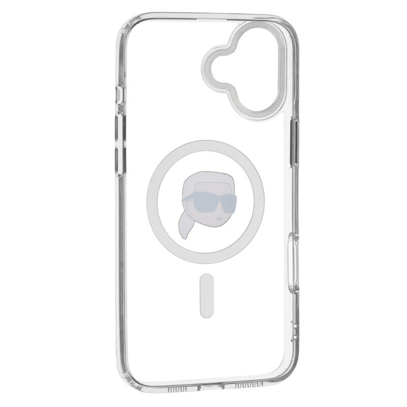 Husa iPhone 16 Plus Karl Lagerfeld IML MagSafe, Karl`s Head, alb, KLHMP16MHLSKIH