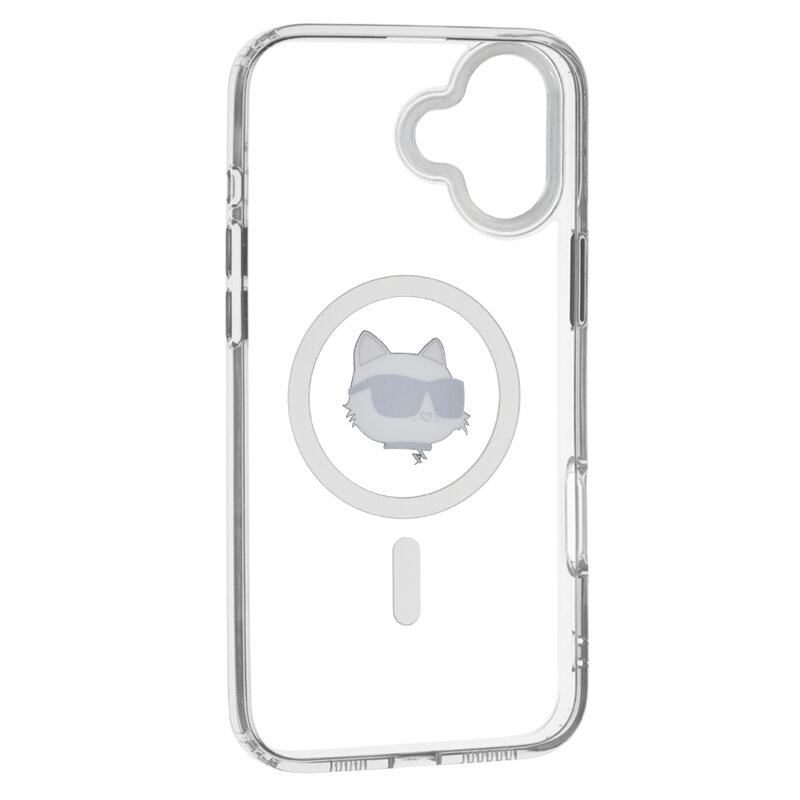 Husa iPhone 16 Plus Karl Lagerfeld IML MagSafe, Choupette`s Head, alb, KLHMP16MHLSCHH
