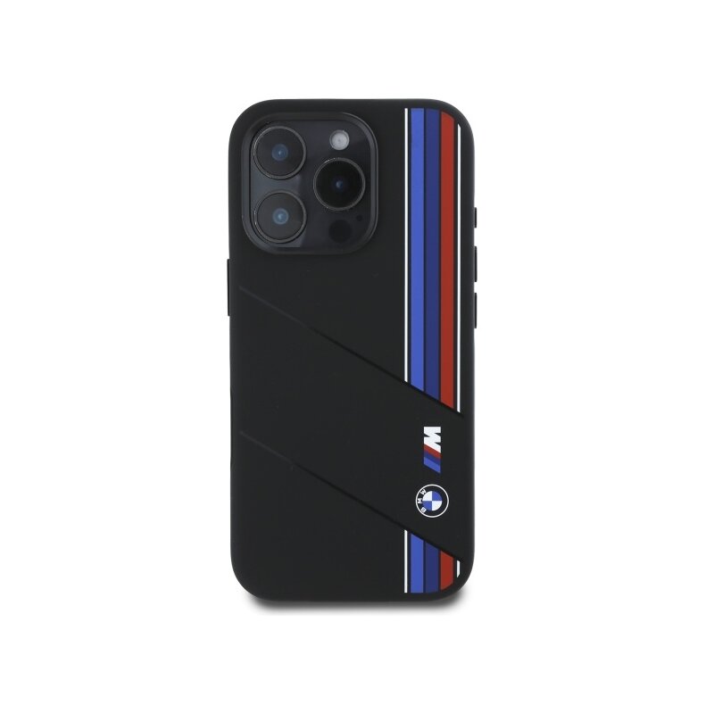 Husa BMW iPhone 16 Pro Max Hardcase Silicone Cut Tricolor Lines MagSafe, negru, BMHMP16X23SCUK