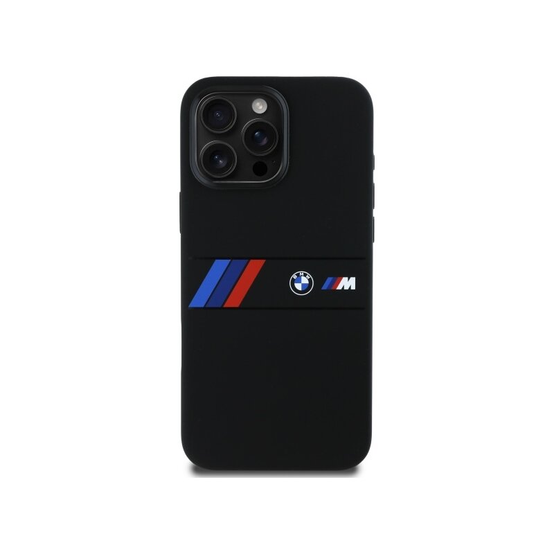 Husa BMW iPhone 16 Pro Max Hardcase Silicone Middle Stripe MagSafe, negru, BMHMP16X23SAXK