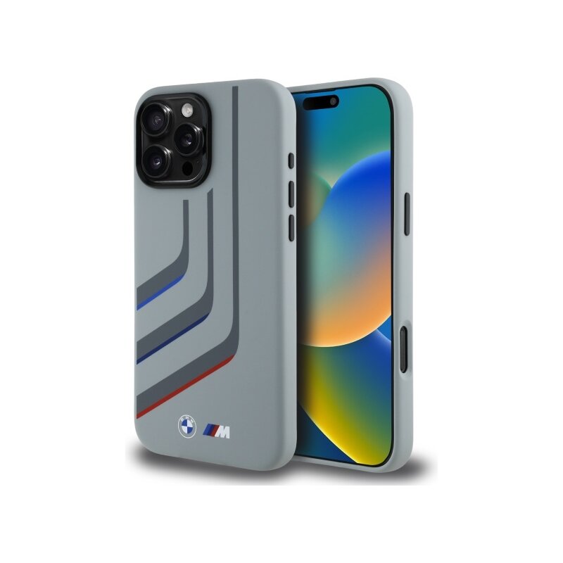 Husa BMW iPhone 16 Pro Max Hardcase Silicone Turning Lines MagSafe, gri, BMHMP16X23SLIG
