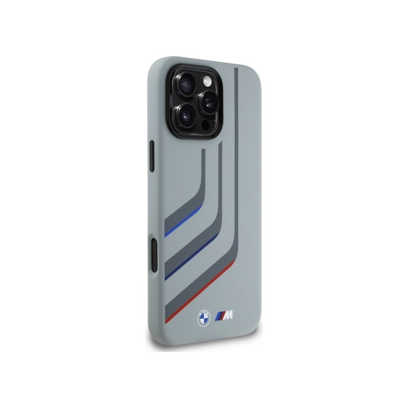 Husa BMW iPhone 16 Pro Max Hardcase Silicone Turning Lines MagSafe, gri, BMHMP16X23SLIG