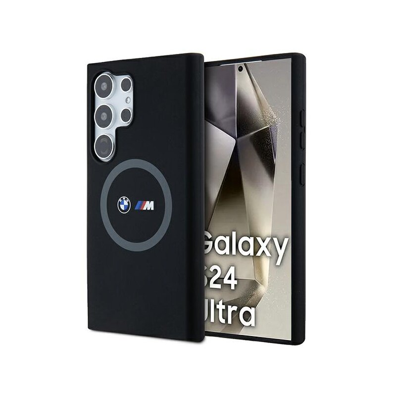 Husa BMW Samsung Galaxy S24 Ultra Hardcase M Silicone Printed Ring MagSafe, negru, BMHMS24L23SROK
