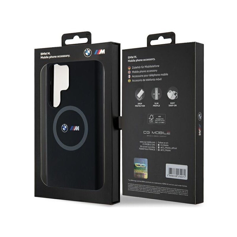 Husa BMW Samsung Galaxy S24 Ultra Hardcase M Silicone Printed Ring MagSafe, negru, BMHMS24L23SROK