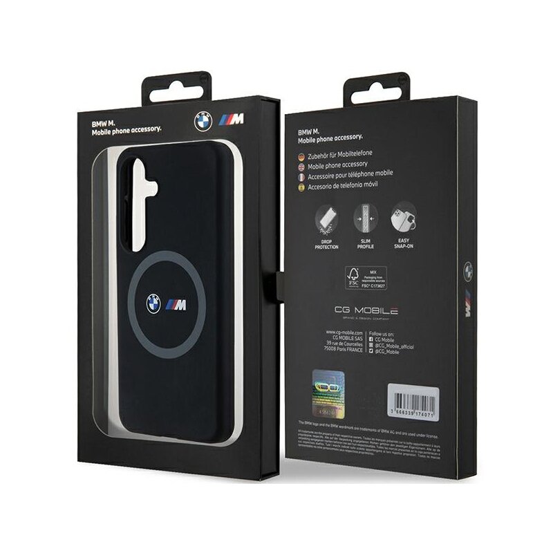 Husa BMW Samsung Galaxy S24 Hardcase M Silicone Printed Ring MagSafe, negru, BMHMS24S23SROK