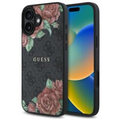 Husa originala Guess iPhone 16 Hardcase 4G Flower Print MagSafe, negru, GUHMP16SP4ROPEMCK
