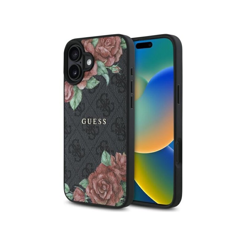 Husa originala Guess iPhone 16 Hardcase 4G Flower Print MagSafe, negru, GUHMP16SP4ROPEMCK