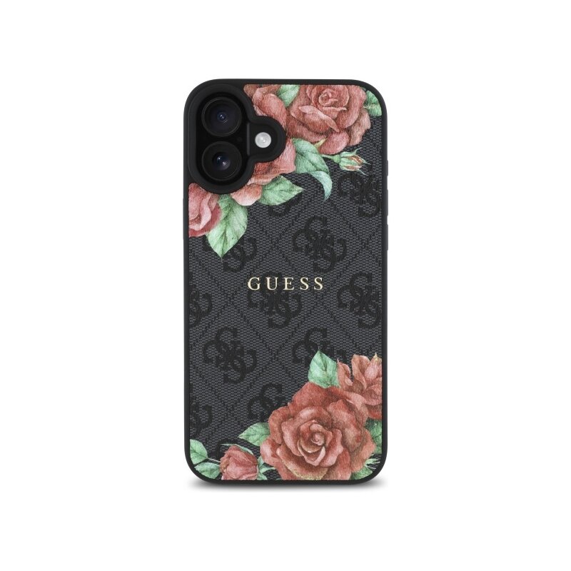 Husa originala Guess iPhone 16 Hardcase 4G Flower Print MagSafe, negru, GUHMP16SP4ROPEMCK