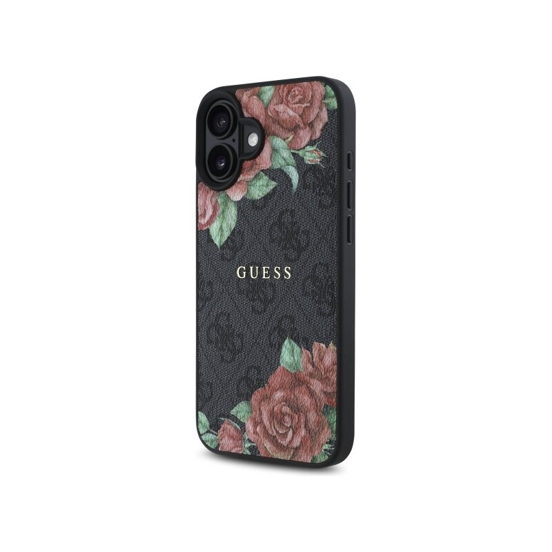 Husa originala Guess iPhone 16 Hardcase 4G Flower Print MagSafe, negru, GUHMP16SP4ROPEMCK