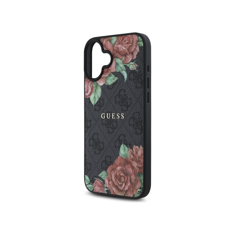 Husa originala Guess iPhone 16 Hardcase 4G Flower Print MagSafe, negru, GUHMP16SP4ROPEMCK