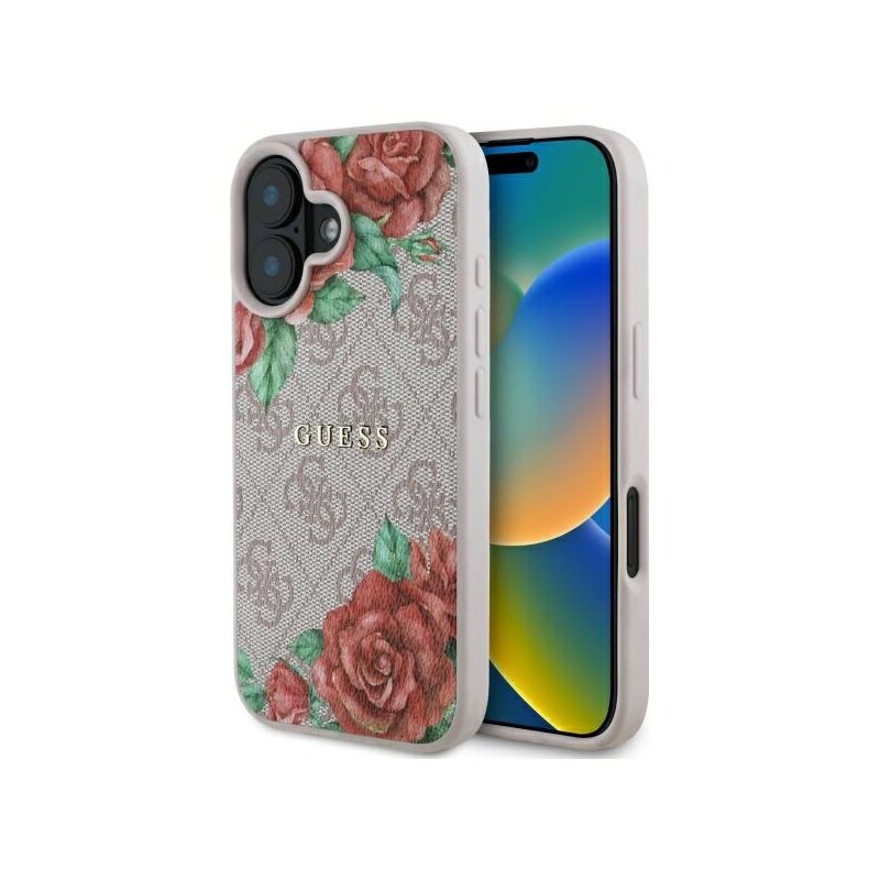 Husa originala Guess iPhone 16 Hardcase 4G Flower Print MagSafe, roz, GUHMP16SP4ROPEMCP