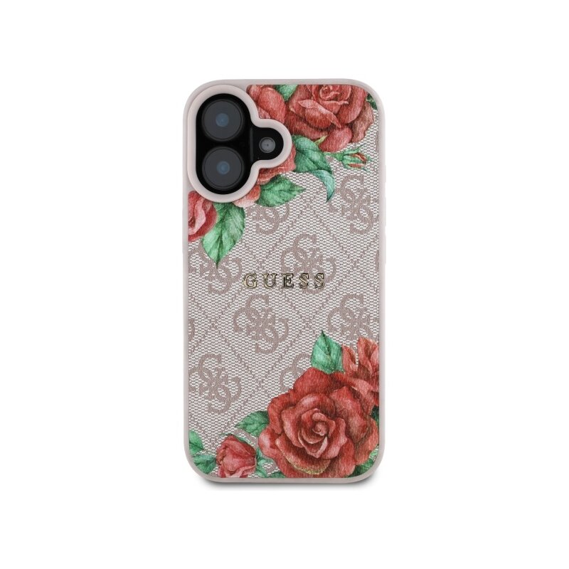 Husa originala Guess iPhone 16 Hardcase 4G Flower Print MagSafe, roz, GUHMP16SP4ROPEMCP