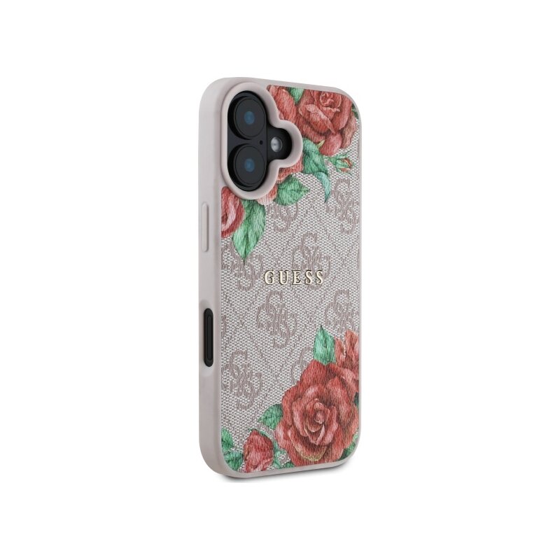 Husa originala Guess iPhone 16 Hardcase 4G Flower Print MagSafe, roz, GUHMP16SP4ROPEMCP