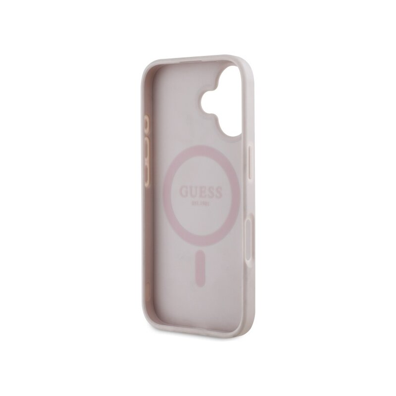 Husa originala Guess iPhone 16 Hardcase 4G Flower Print MagSafe, roz, GUHMP16SP4ROPEMCP