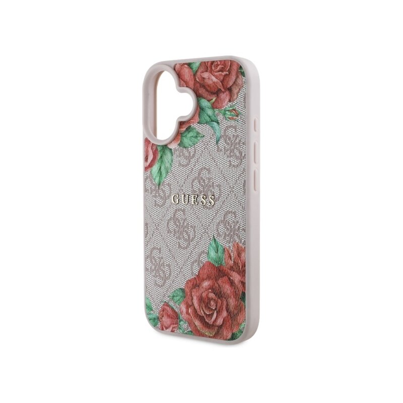 Husa originala Guess iPhone 16 Hardcase 4G Flower Print MagSafe, roz, GUHMP16SP4ROPEMCP