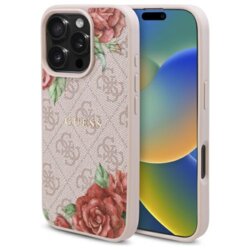 Husa originala Guess iPhone 16 Pro Hardcase 4G Flower Print MagSafe, roz, GUHMP16LP4ROPEMCP