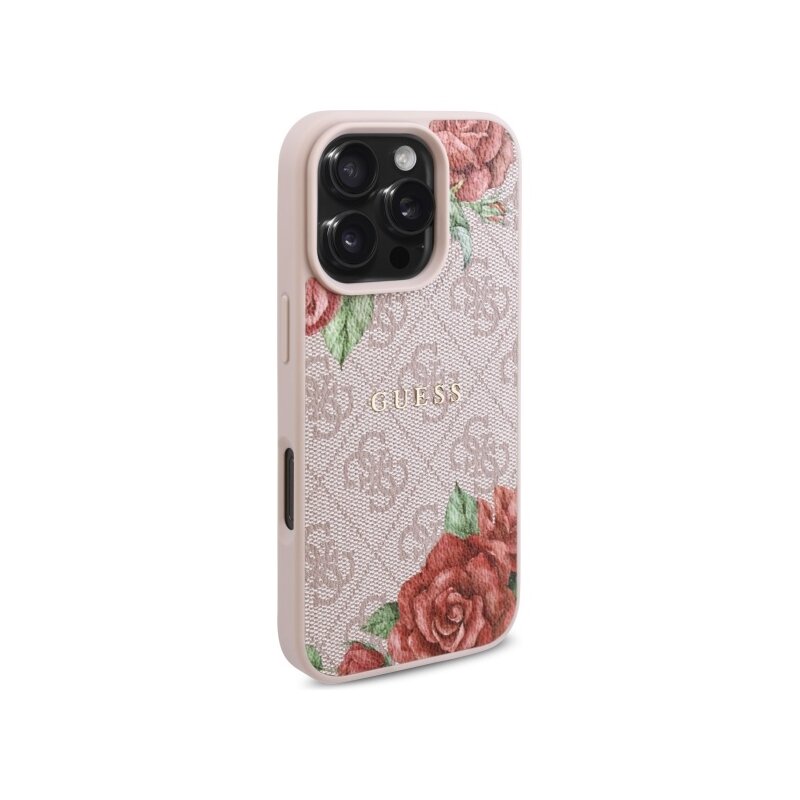 Husa originala Guess iPhone 16 Pro Hardcase 4G Flower Print MagSafe, roz, GUHMP16LP4ROPEMCP