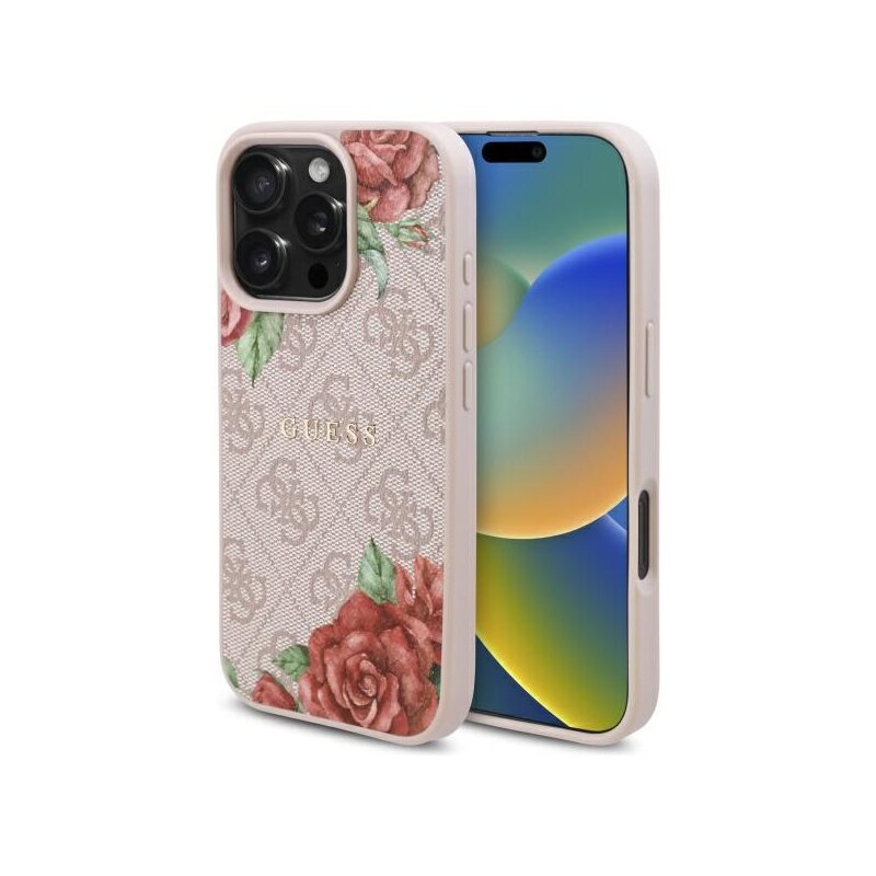 Husa originala Guess iPhone 16 Pro Max Hardcase 4G Flower Print MagSafe, roz, GUHMP16XP4ROPEMCP