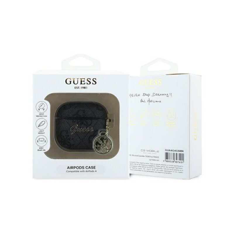 Husa Apple AirPods 4 Guess 4G Charm Collection, negru, GUA4G4GSMK
