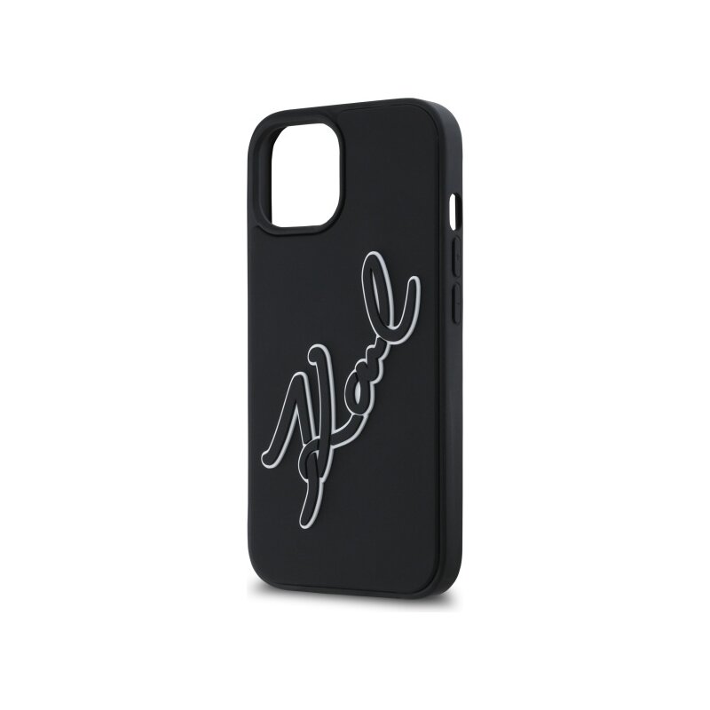 Husa originala iPhone 15 Karl Lagerfeld 3D Design, negru, Rubber Signature, KLHCP15S3DRKSDLK