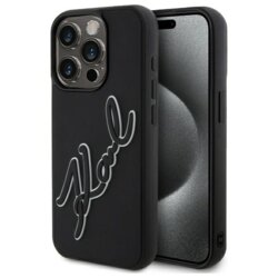 Husa originala iPhone 15 Pro Karl Lagerfeld 3D Design, negru, Rubber Signature, KLHCP15L3DRKSDLK