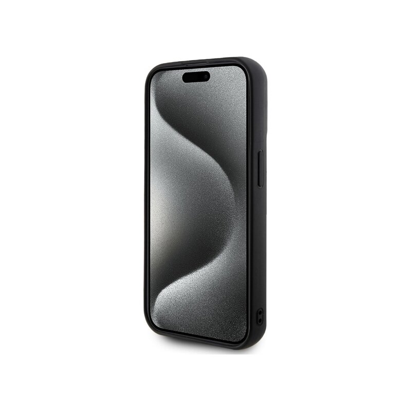 Husa originala iPhone 15 Pro Karl Lagerfeld 3D Design, negru, Rubber Signature, KLHCP15L3DRKSDLK