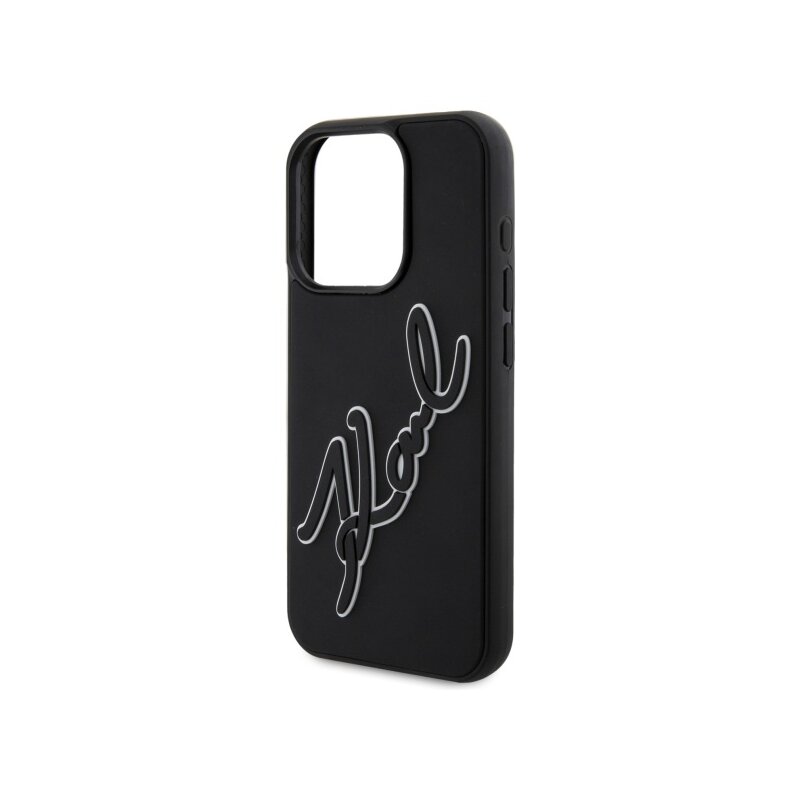 Husa originala iPhone 15 Pro Max Karl Lagerfeld 3D Design, negru, Rubber Signature, KLHCP15X3DRKSDLK