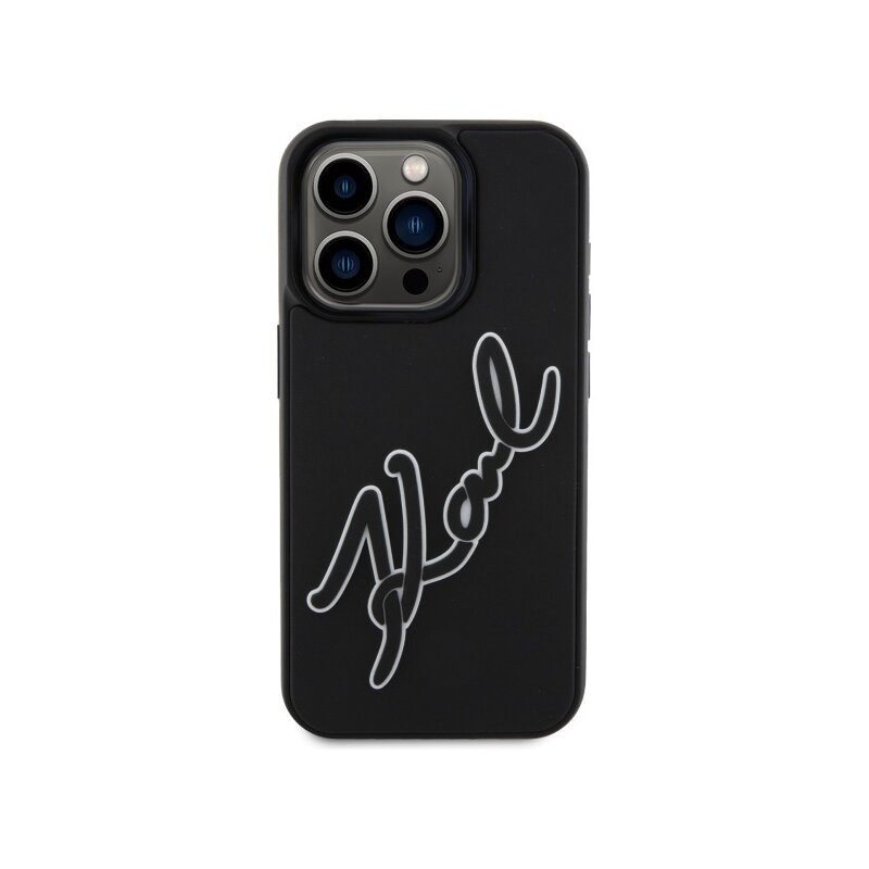 Husa originala iPhone 15 Pro Max Karl Lagerfeld 3D Design, negru, Rubber Signature, KLHCP15X3DRKSDLK