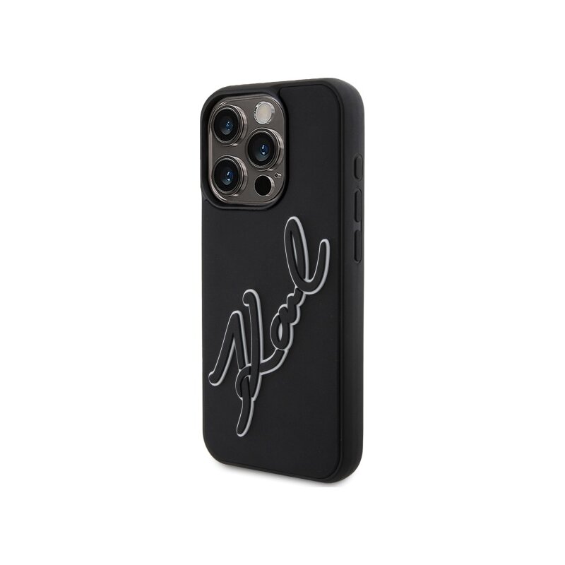 Husa originala iPhone 15 Pro Max Karl Lagerfeld 3D Design, negru, Rubber Signature, KLHCP15X3DRKSDLK