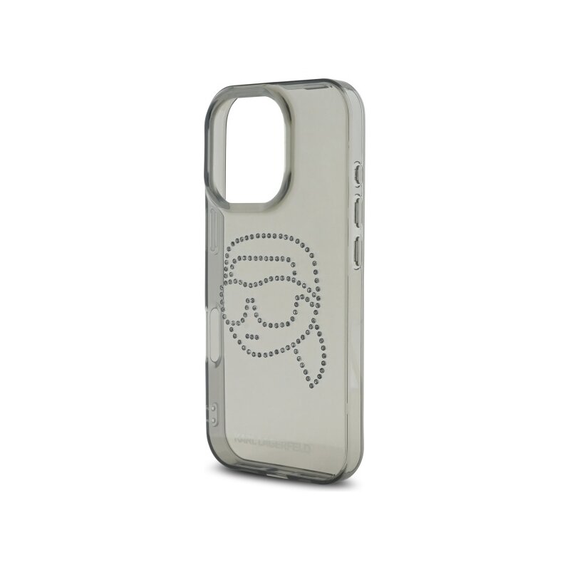 Husa iPhone 16 Pro Max Karl Lagerfeld IML Rhinestones, negru, Karl Head, KLHCP16XHKHDCELK