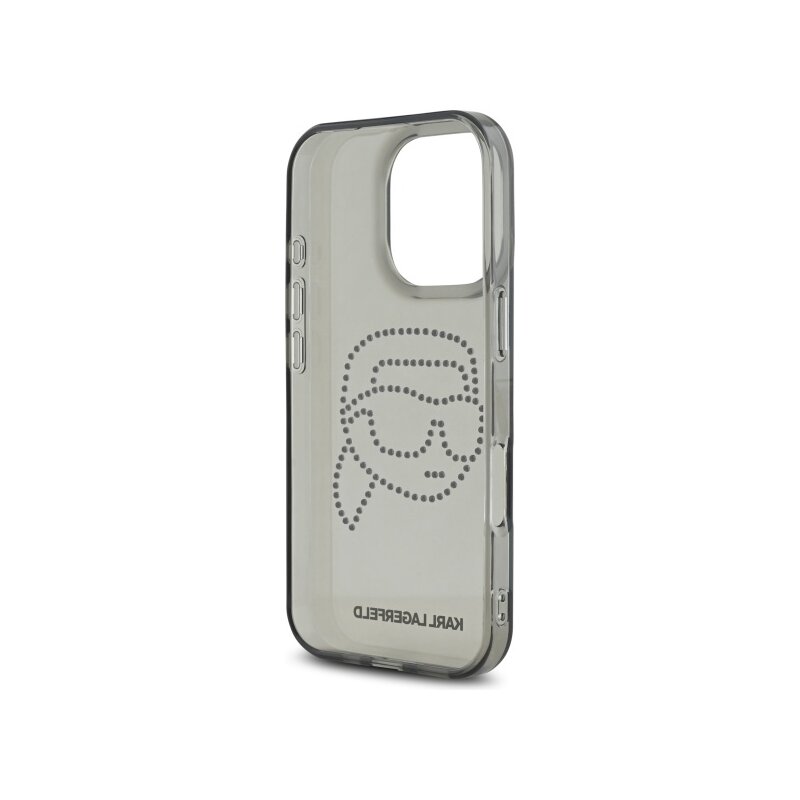 Husa iPhone 16 Pro Max Karl Lagerfeld IML Rhinestones, negru, Karl Head, KLHCP16XHKHDCELK