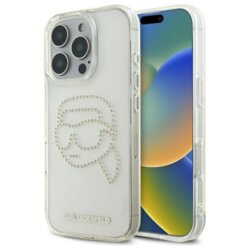 Husa iPhone 16 Pro Max Karl Lagerfeld IML Rhinestones, transparent, Karl Head, KLHCP16XHKHDCELT