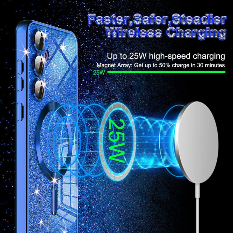 Husa premium Samsung Galaxy S25 Techsuit Luxury Glitter MagSafe, albastru