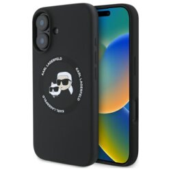 Husa Karl Lagerfeld iPhone 16 Silicone MagSafe, negru, Karl&Choupette Head, KLHMP16SSKCHTCK