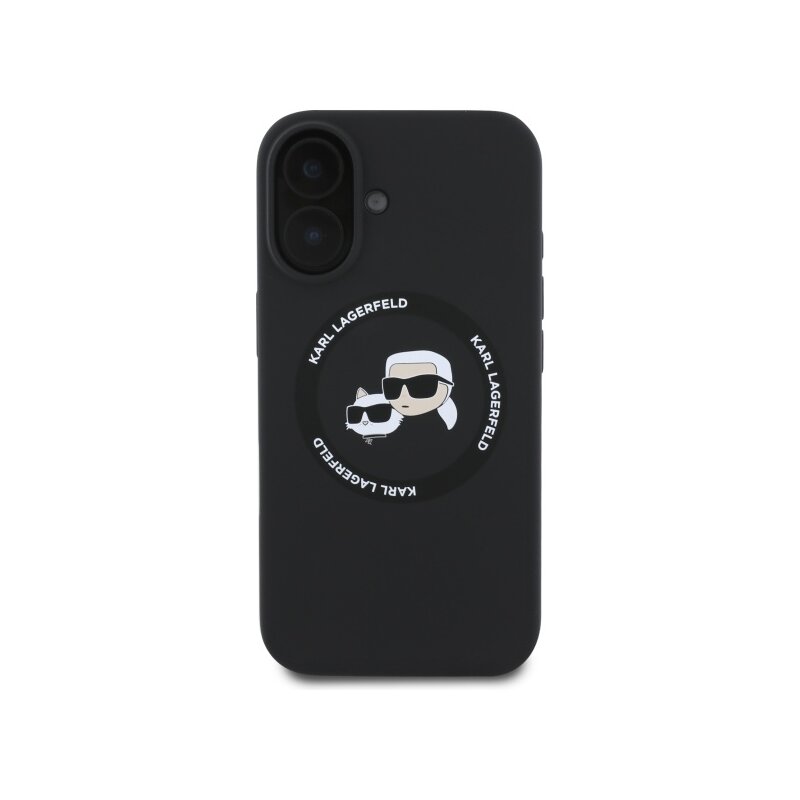 Husa Karl Lagerfeld iPhone 16 Silicone MagSafe, negru, Karl&Choupette Head, KLHMP16SSKCHTCK