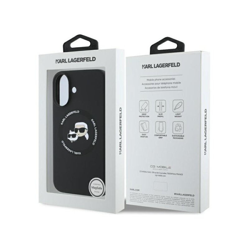 Husa Karl Lagerfeld iPhone 16 Silicone MagSafe, negru, Karl&Choupette Head, KLHMP16SSKCHTCK