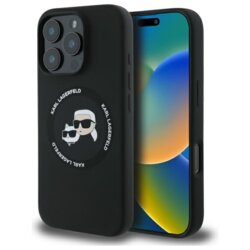 Husa Karl Lagerfeld iPhone 16 Pro Max Silicone MagSafe, negru, Karl&Choupette Head, KLHMP16XSKCHTCK