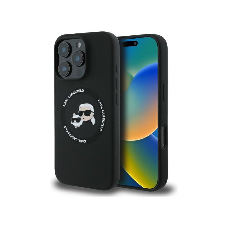 Husa Karl Lagerfeld iPhone 16 Pro Max Silicone MagSafe, negru, Karl&Choupette Head, KLHMP16XSKCHTCK