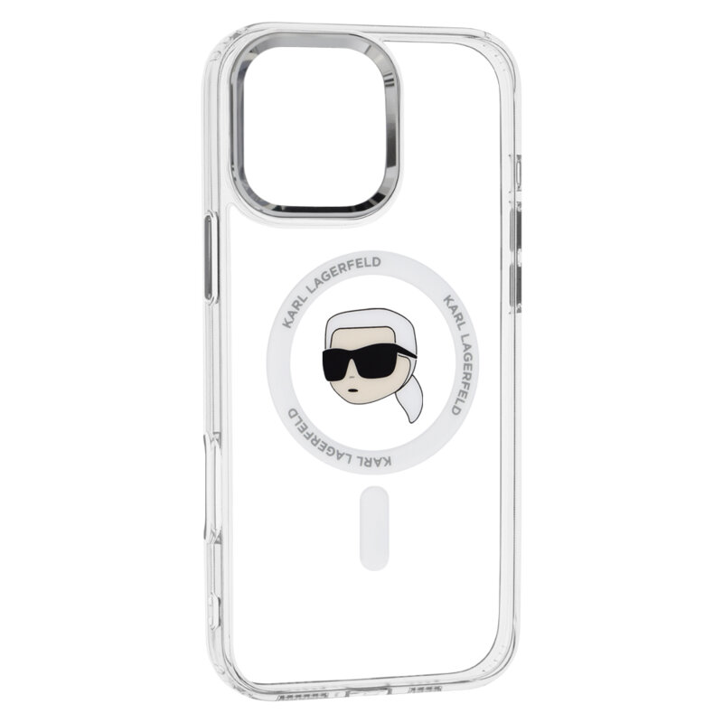 Husa iPhone 16 Pro Max Karl Lagerfeld IML MagSafe, Karl`s Head, alb, KLHMP16XHLSKIH