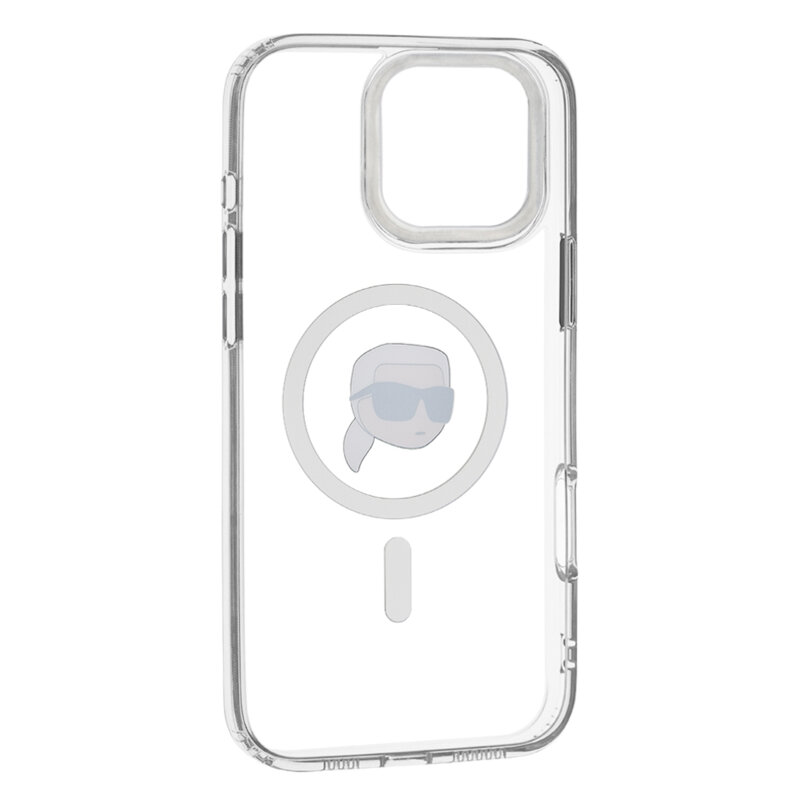 Husa iPhone 16 Pro Max Karl Lagerfeld IML MagSafe, Karl`s Head, alb, KLHMP16XHLSKIH