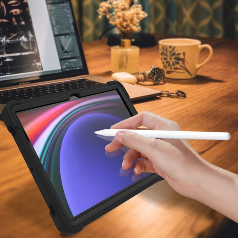 [Pachet 360°] Husa + folie sticla Samsung Galaxy Tab S9 FE Techsuit Rugged TabShell, roz