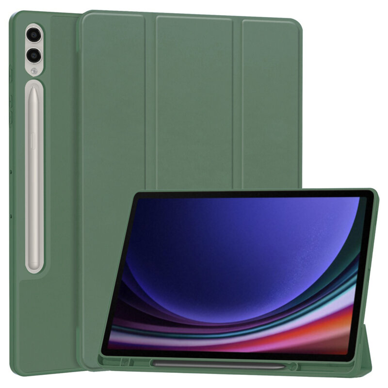 Husa Samsung Galaxy Tab S9 FE Plus Techsuit Flex Trifold Pen, verde inchis