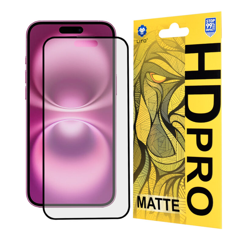 Folie sticla iPhone 16 Plus Lito HD Pro Matte, negru