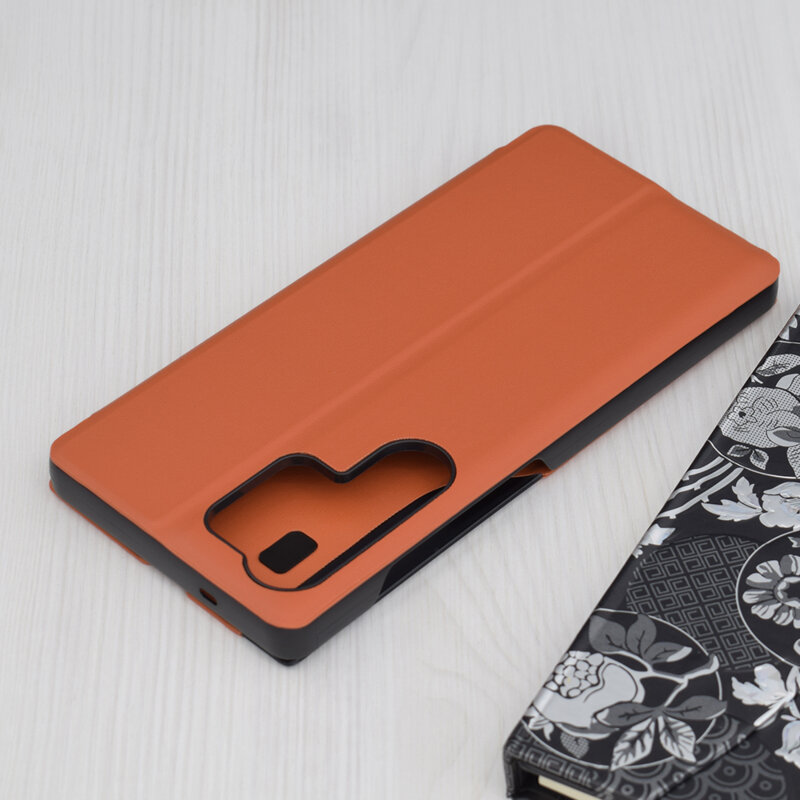 Husa Samsung Galaxy S25 Ultra Eco Leather View flip tip carte, portocaliu