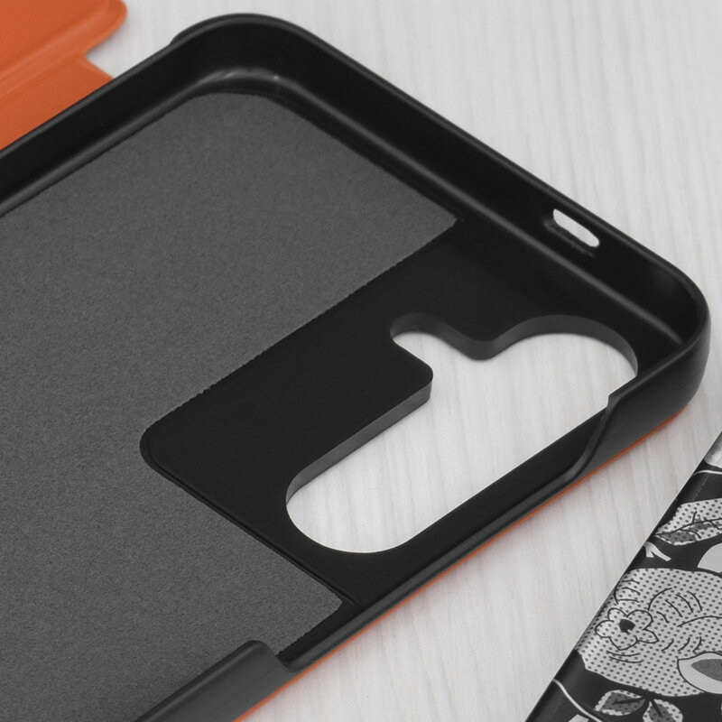 Husa Samsung Galaxy S25 Plus Eco Leather View flip tip carte, portocaliu