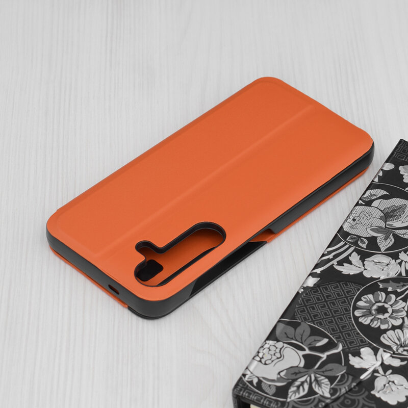 Husa Samsung Galaxy S25 Eco Leather View flip tip carte, portocaliu