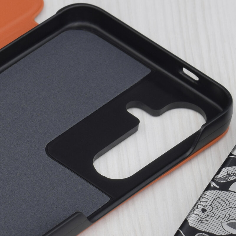 Husa Samsung Galaxy S25 Eco Leather View flip tip carte, portocaliu